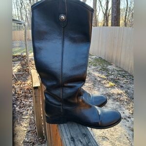 FRYE. Melissa Button Riding Black Leather.women's Boots. 7,5B.‎